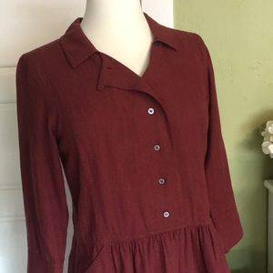 Poetry Cotton and Wool Burgundy Drop Waist Dress